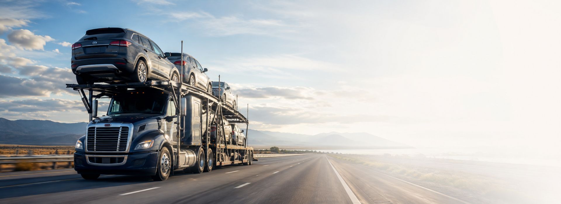 Car carrier transporting vehicles on a highway for nationwide auto transport